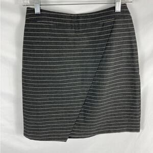 LOFT Faux Wrap Skirt Grey White Stripe Size 2
